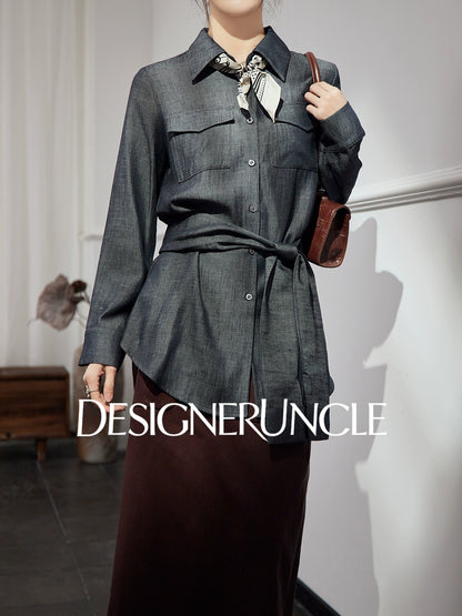 DGU "Goose Shadow" denim pure shirt women's autumn new design niche commuter loose top - HEART.