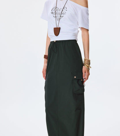 ANNASPEAK CLEANFIT Summer Cool Slit Cargo Long Skirt Drawstring Slim Skirt-OKA.