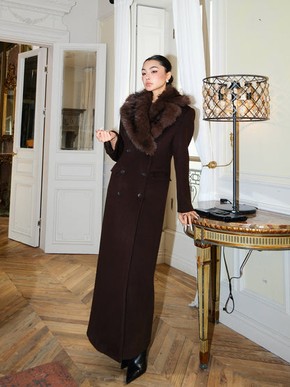 MEI SANGUAN Wool Coffee Fur Collar Jacket- GABRIELLA