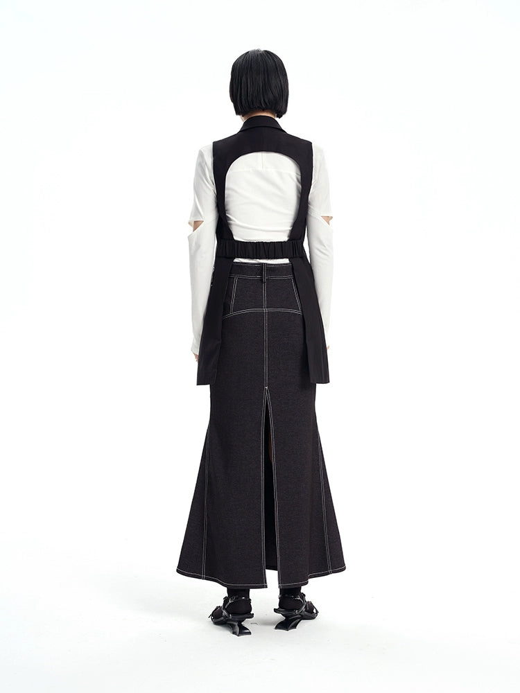 TINY IN cinched waist cut-out two-piece women's black suit vest -SEER