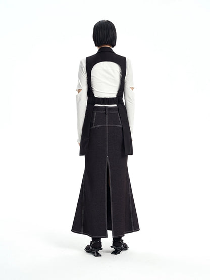 TINY IN cinched waist cut-out two-piece women's black suit vest -SEER