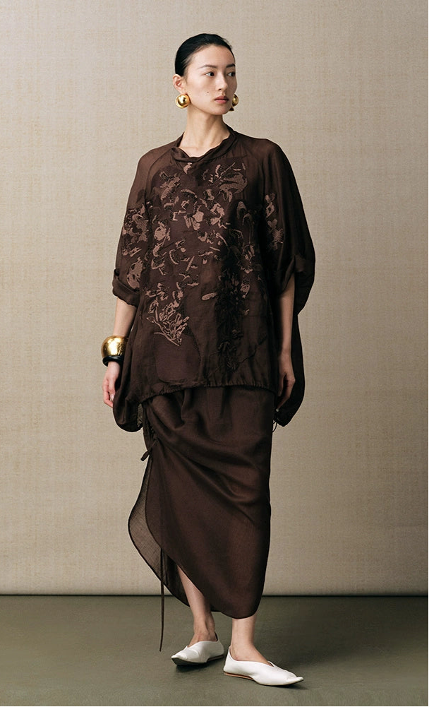 ZHUCHONGYUN ramie transparent and light texture pleated simple long skirt--MARIE.