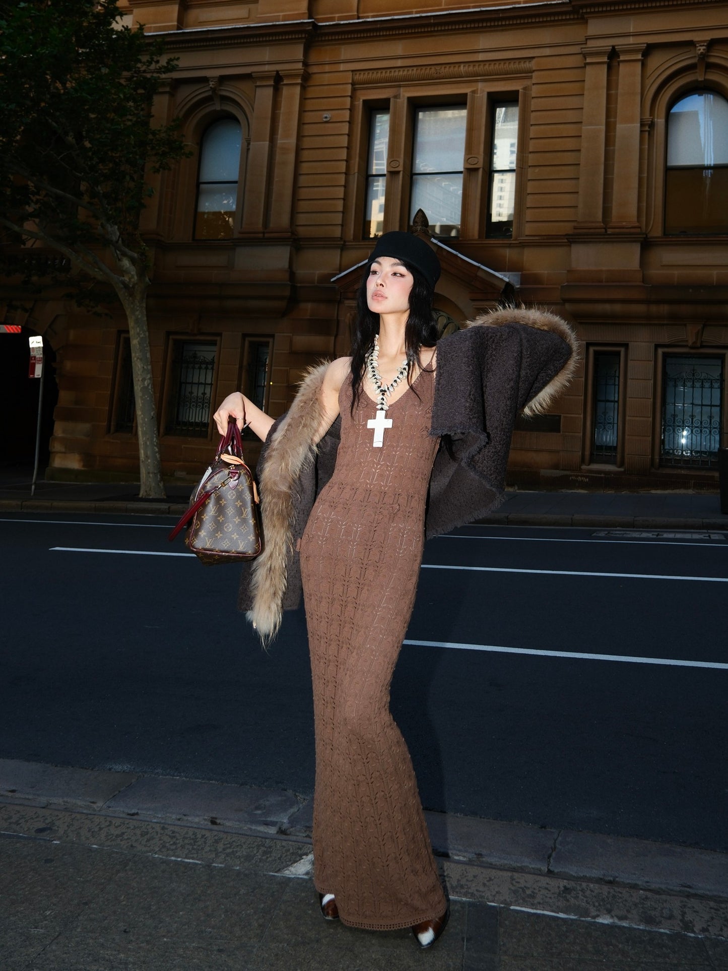 MEI SANGUAN handmade crochet suspender V-neck dress - PRIYA