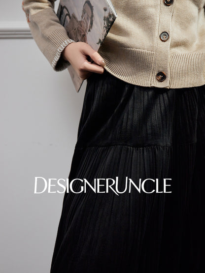 DGU "Lanmo" black high-waisted new pleated long skirt looks slim and versatile - Charles.