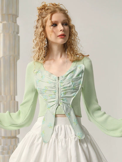 CHECOCRE Beautiful Three-dimensional Jacquard Butterfly Pullover Sweet Crop Top - ELLIE