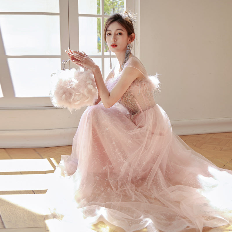 DOLLY Elegant Off Shoulder Sleeveless Embroidery Long Tutu Dress-IMOGEN