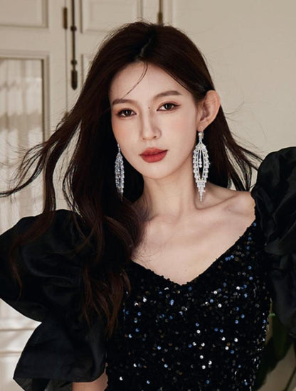 DOLLY Luxury Sparkling Full Diamond Chic Tassel Earring-CAROL