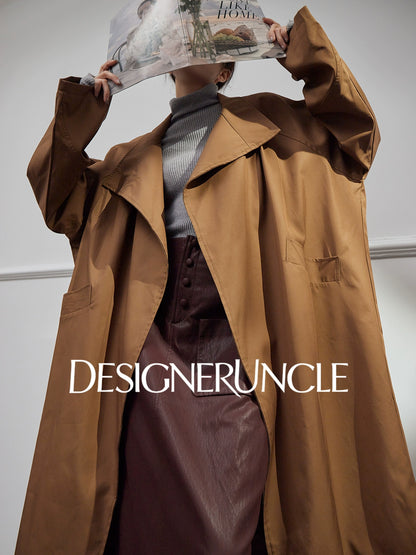 DGU "Luyin" Caramel Coffee Trench Coat Double-breasted Long Versatile High-End Jacket - Philip ?