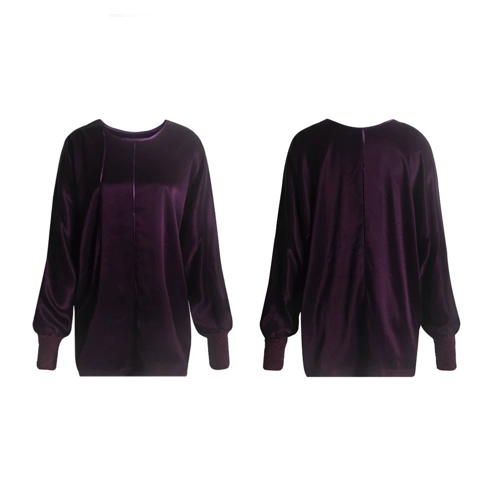 TUYUE Purple Acetate Satin Loose Silhouette Long-sleeved Top - ALANA.