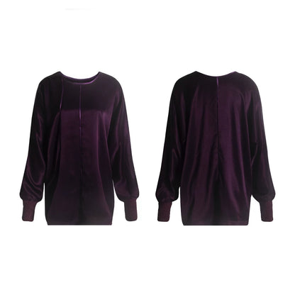 TUYUE Purple Acetate Satin Loose Silhouette Long-sleeved Top - ALANA.
