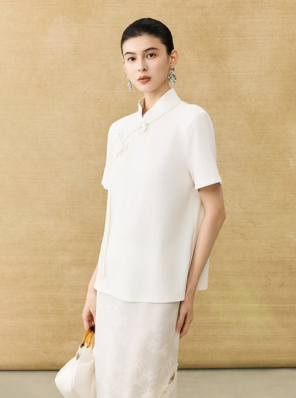 HECO Chinese Handmade Rose Tassel Short Sleeve T-Shirt  - GRADE.