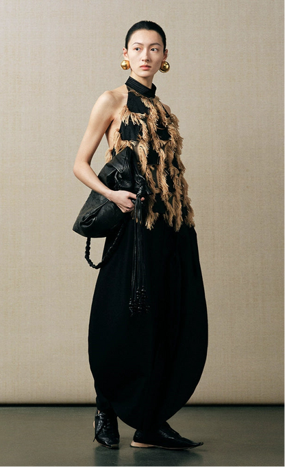 ZHUCHONGYUN draped tassel jacquard sleeveless halter neck suspender top-MAOTOME.