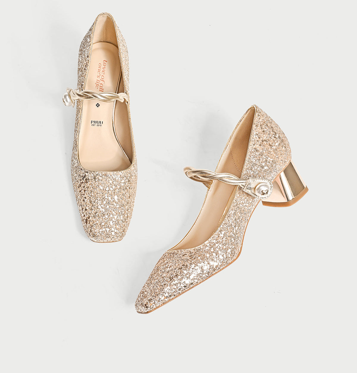 Pjjuu  Gold wedding bridal Mary Jane pumps  - Vienna