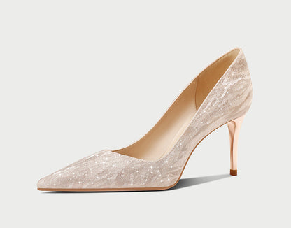 Pjjuu  gold silver stiletto kitten heel Bride Wedding pumps - EVA