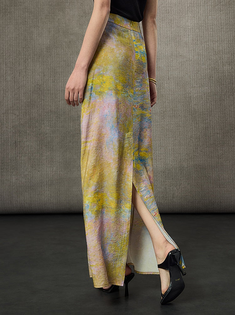 HECO Oil Painting Print High Waist Slim Skirt- SHIELD.