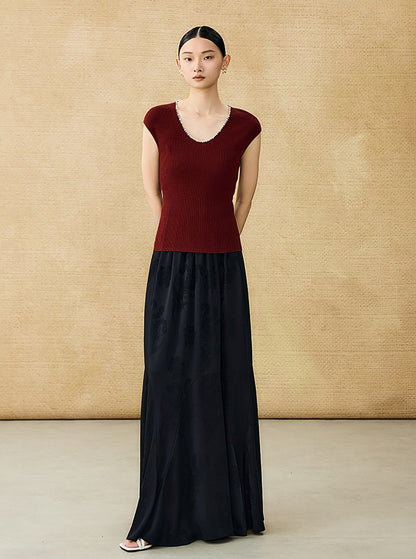 HECO Chinese Style Acetate Jacquard Elasticated High-waisted Fishtail Skirt - BETH.