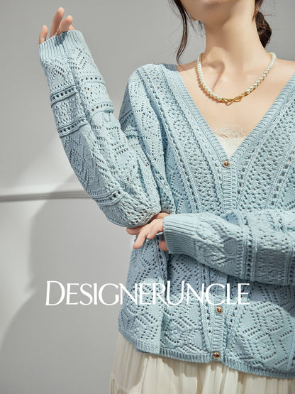 DGU "Cloud Weaving" blue knitted sew carved air quality versatile simple jacket - BEAR.