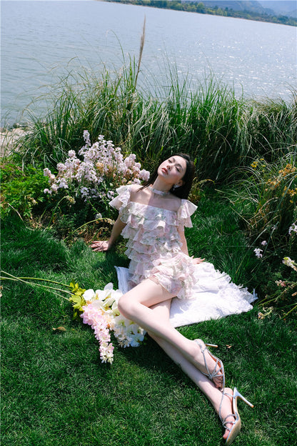 Wardrobes by Chen Elegant Short Sleeve Flower Print Party Short Dress-Dami