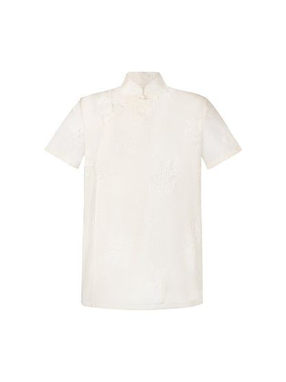 HECO Short Sleeve Mandarin Neckline Loose Summer Top - CENTER.