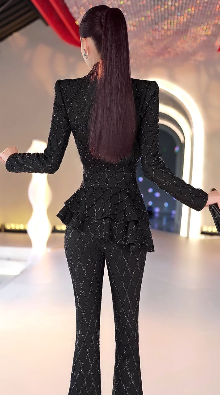 VJE Double-breasted Skirt Top Micro Flared Pants Two-Piece Set-MINO.