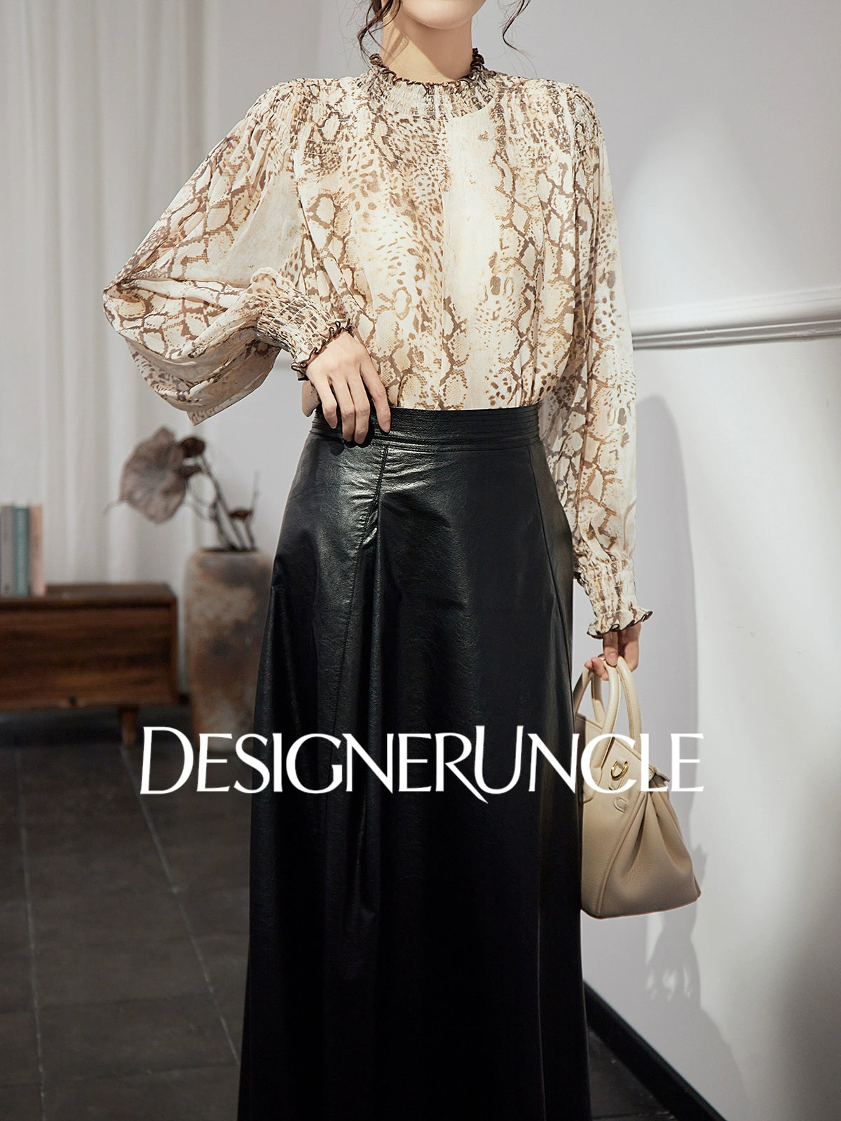 DGU "Linglin" snake print chiffon shirt high-end long-sleeved top - FAVOUR.