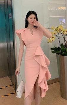 DOLLY Luxury V-Neck Short Sleeve High waist Slim Fit Irregular Hem Date Dress-LISA