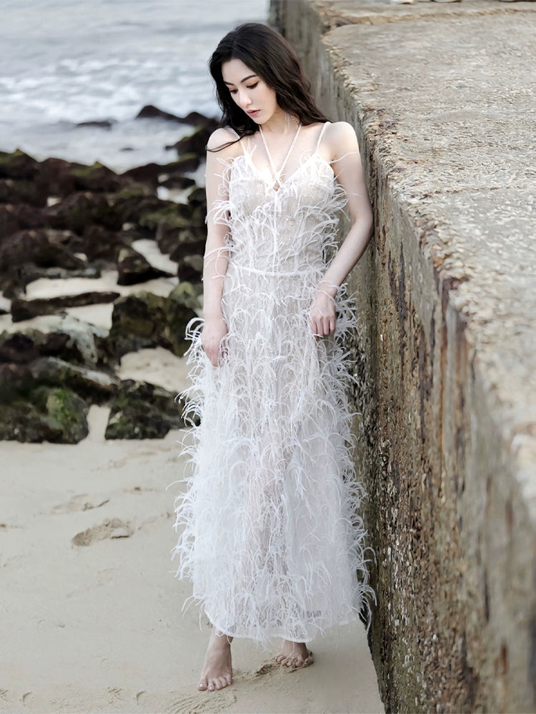 Wardrobes by Chen Elegant White Sleeveless Feather wedding bridal Dres GOOD GIRL REBEL Wardrobes by Chen Elegant White Sleeveless Feather wedding bridal Dres GOOD GIRL REBEL