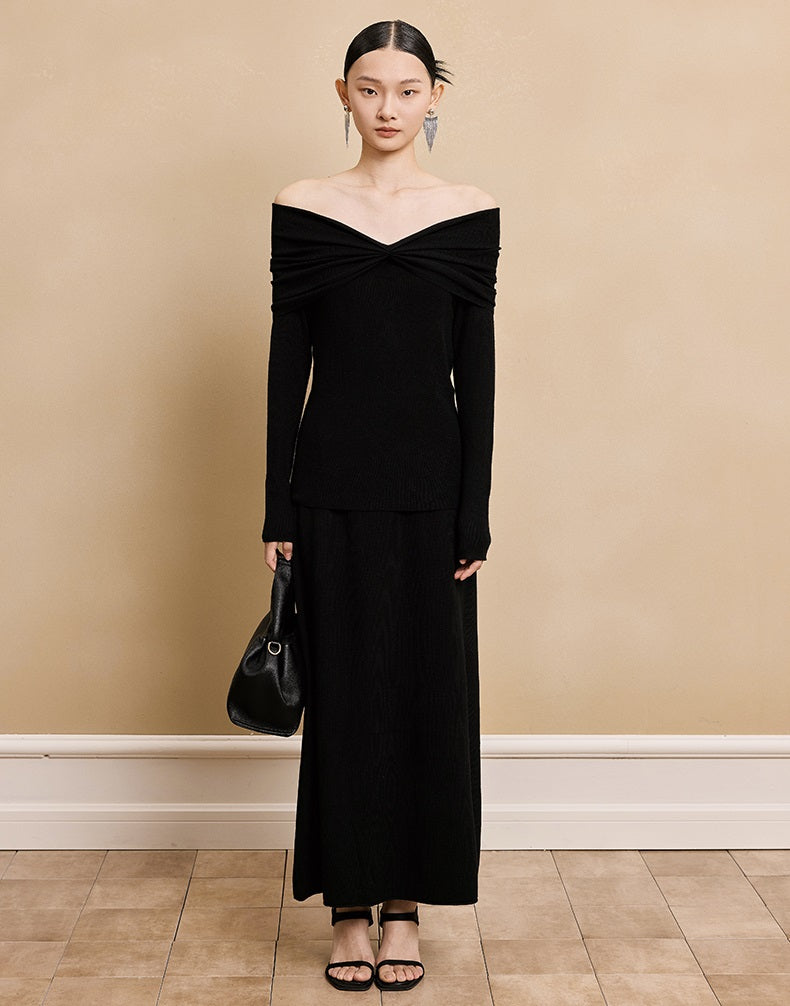 HECO soft waxy wool knitted high-elastic A-line red black creamy White SKIRT spring - THAT.