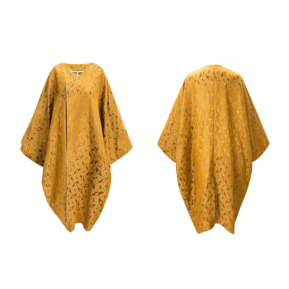 TUYUE gold carving linen  mulberry silk silhouette long coat- VIVIAN
