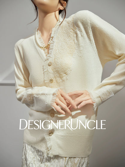 DGU "Jinyan" soft and glutinous white knitted sweater loose slimming fashion jacket - Jesse.