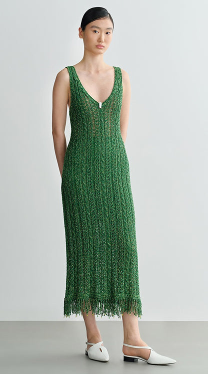 COMME MOI Lv Yan Designer Spring Women's V-Neck Sandwich Color Cutout Knit Dress - NATALIE.