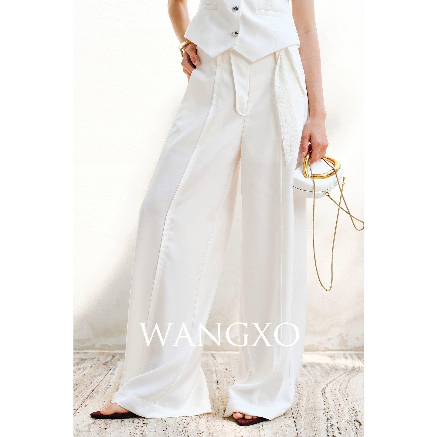 WANGXO |V-Neck Vest & Belted Straight Pants Intellectual Suit Set -NÉRA