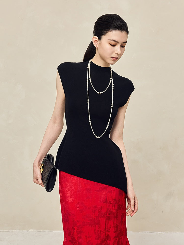 HECO Shoulder Sleeveless Oblique Hem Top - SABO.