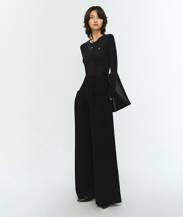 COMME MOI Lu Yan designer new women's clothing Henry collar color-blocked slim T-shirt - ENOUGH.