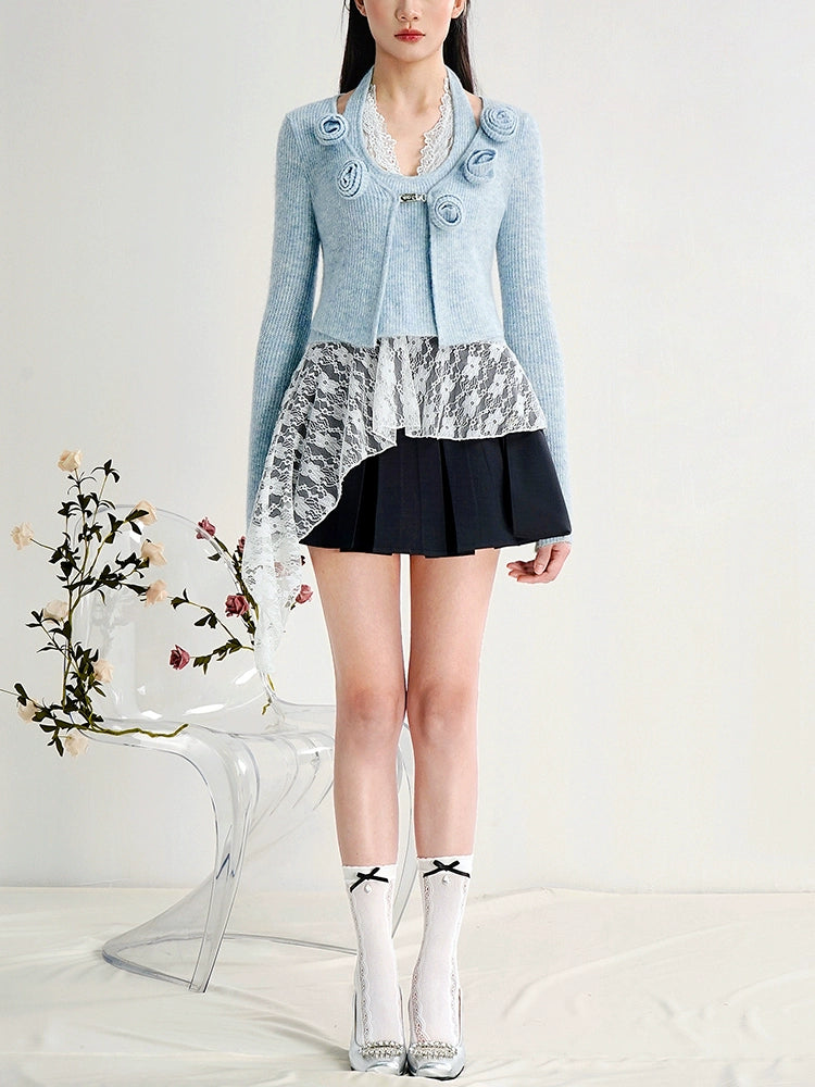 CHECOCRE Cute Three-dimensional Flower Blue Cardigan - ERICA