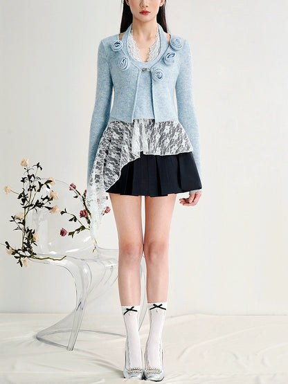 CHECOCRE Cute Three-dimensional Flower Blue Cardigan - ERICA
