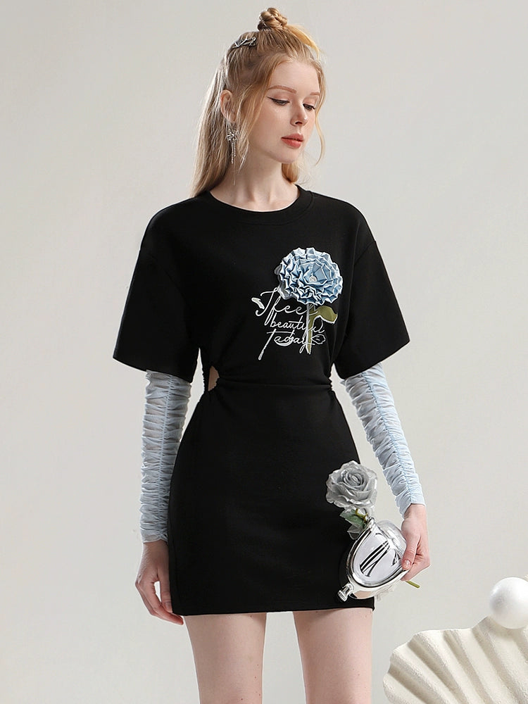 CHECOCRE Summer Three-dimensional Flower Cutout Waistless Knit Dress - ADAM.