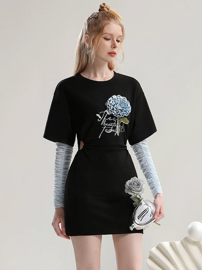 CHECOCRE Summer Three-dimensional Flower Cutout Waistless Knit Dress - ADAM.