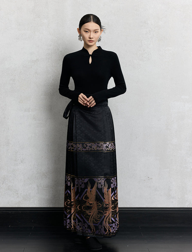 HECO Plain Worsted Wool Cheongsam Collar Buckle Knitwear - close.