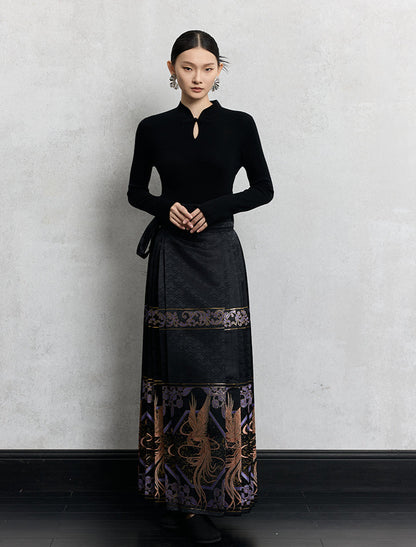 HECO Plain Worsted Wool Cheongsam Collar Buckle Knitwear - close.