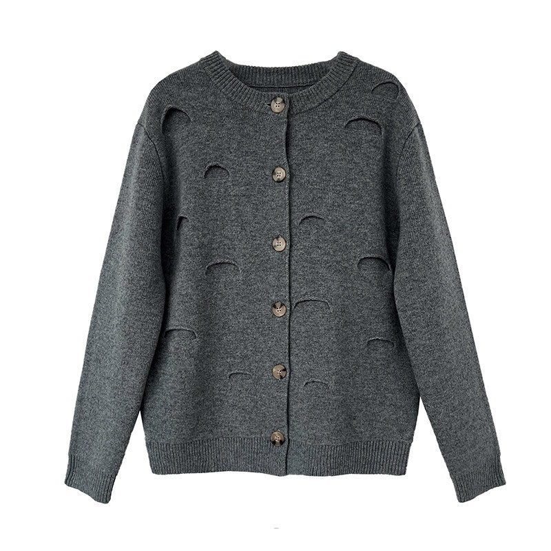 JACQUES WEI Ripped Design Merino Wool Crewneck Cardigan Jacket - ICON