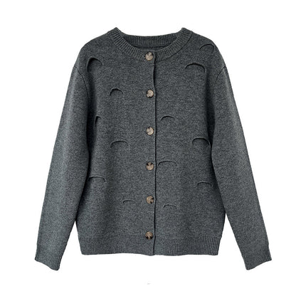 JACQUES WEI Ripped Design Merino Wool Crewneck Cardigan Jacket - ICON