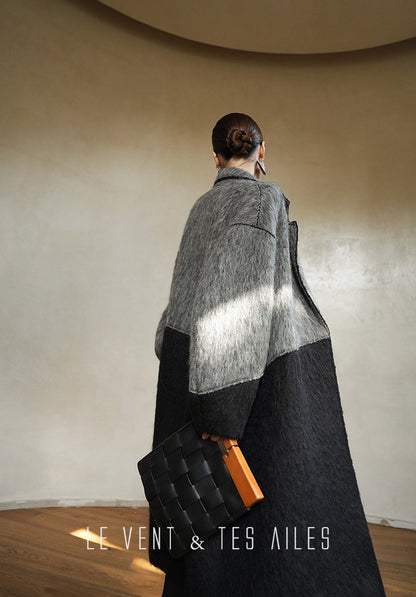 LE VENT&TES AILES French luxury fine long color-block wool coat -ALEC.