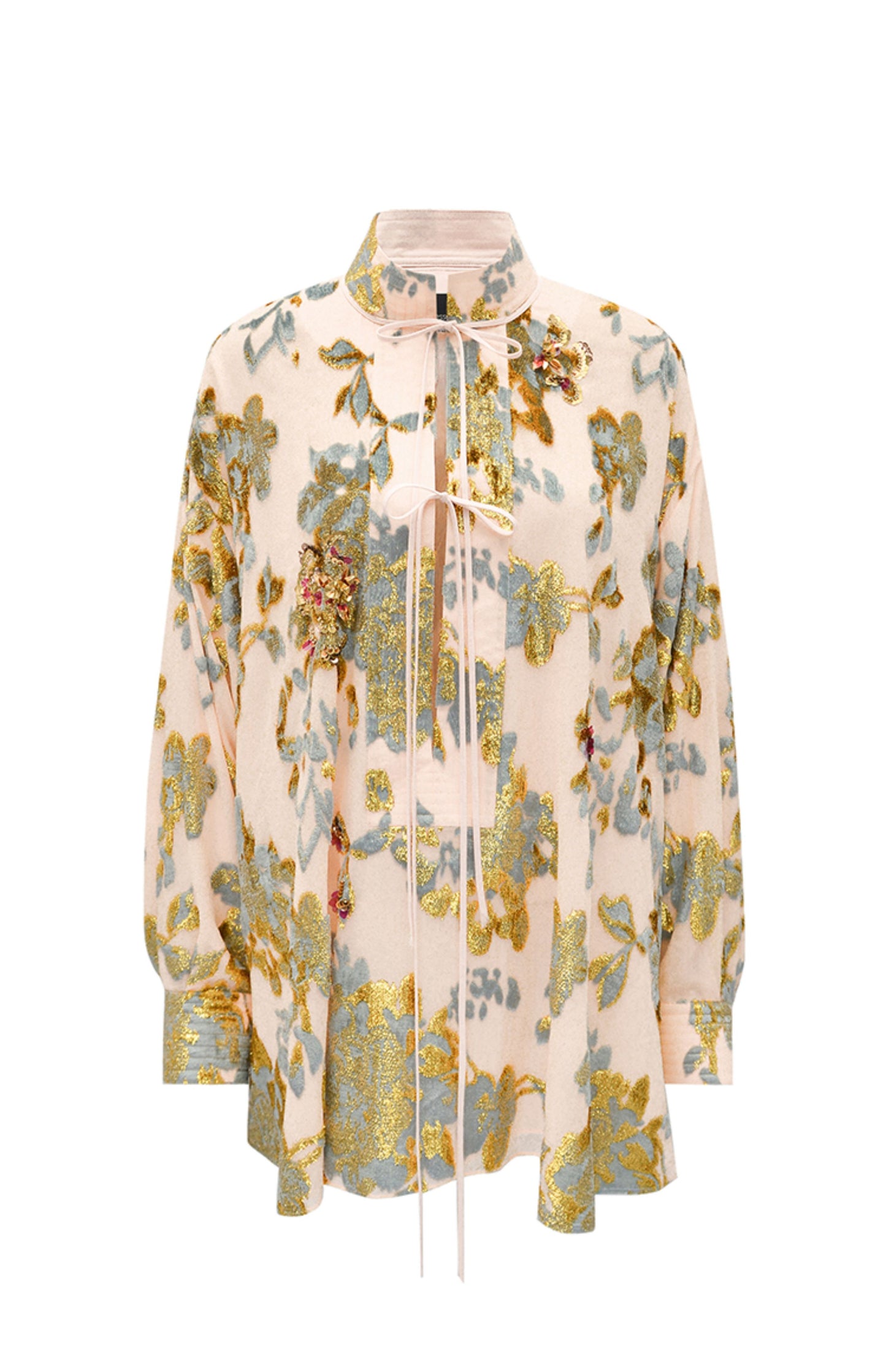 M essential Mackay designer brand Qili burnt flower velvet beads loose top - WORD.