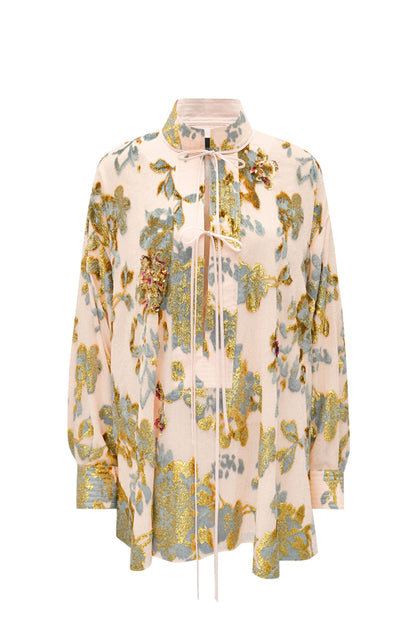 M essential Mackay designer brand Qili burnt flower velvet beads loose top - WORD.