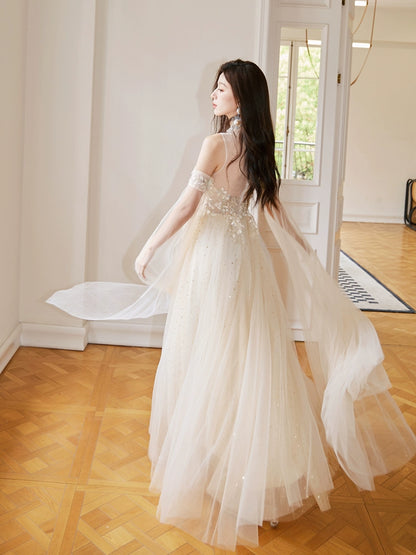 DOLLY Elegant Flower Stand Collar Sleeveless High Waist Tutu Wedding Dress-BELINDA