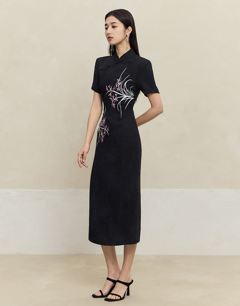 HECO old texture linen midi dress women - dome.