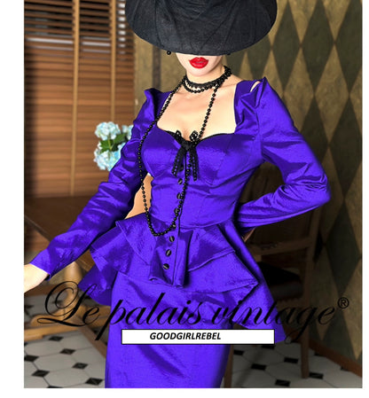 Le Palais Vintage heavy purple slim off-the-shoulder neck tuxedo jacket - pai
