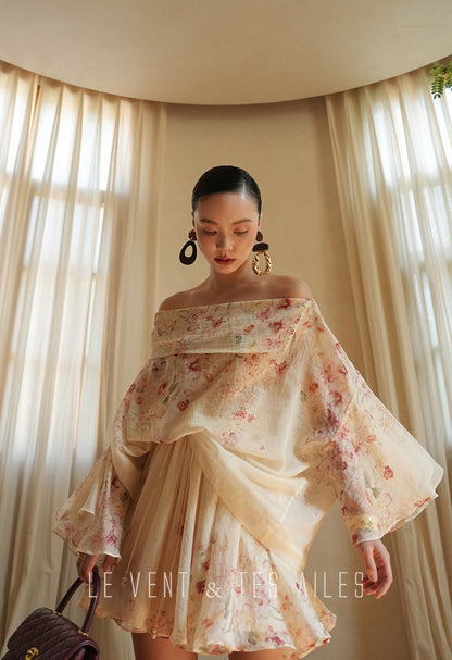 LE VENT&TES AILES Floral-print off shoulder top Skirt trousers set-RINA.