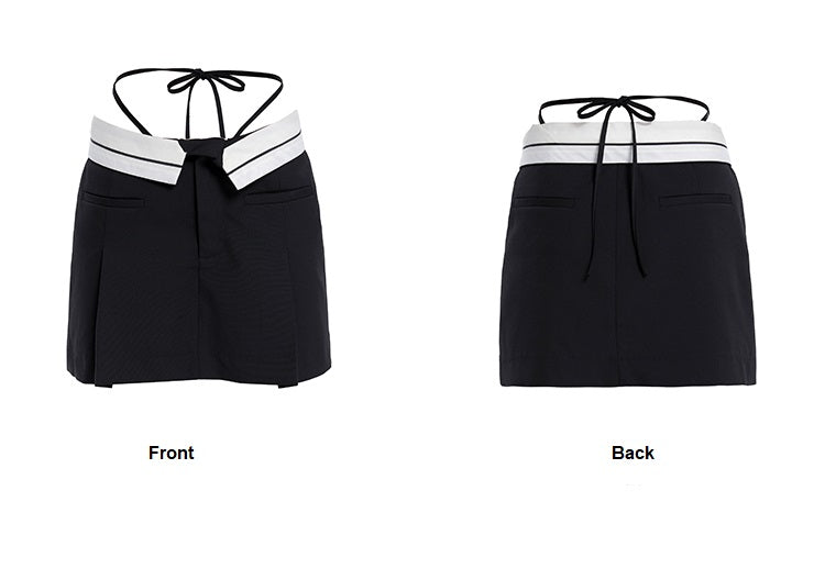 Tiny IN low-waisted contrasting turn-up short pressed pleats skirt-LULU